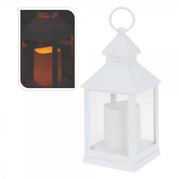 Farol con vela de led, función fija, interior, blanco, 10,5 x 10,5 x 23 cm