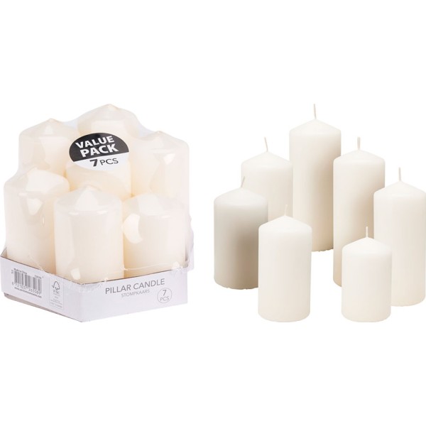 Velas de cera blancas de ø55 mm con diferentes alturas, 7 uds
